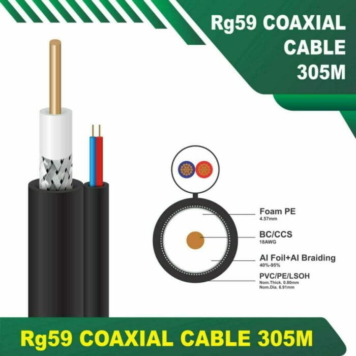 rg59 coaxial cable with power 2 core 305m